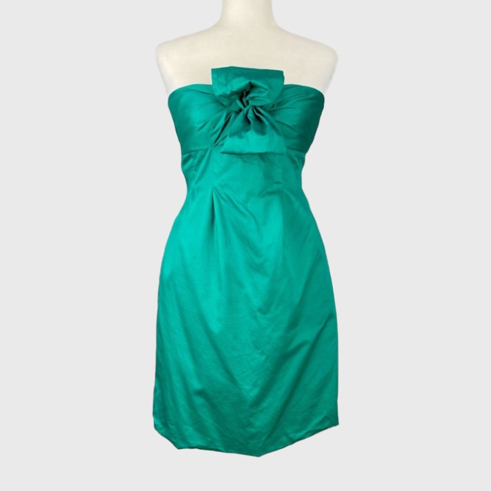 J Crew Womens Green Strapless Dress Cotton Twisted Bow Pockets size 0
